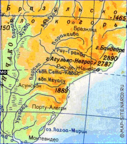 Physique carte de Amerique du Sud