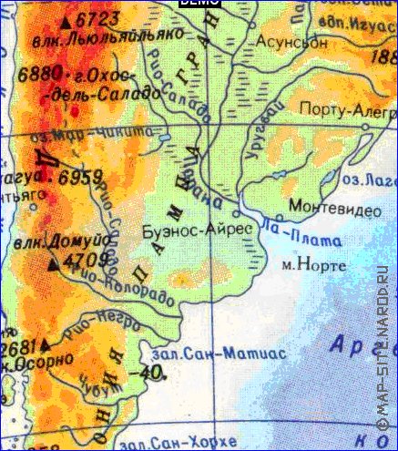 Physique carte de Amerique du Sud