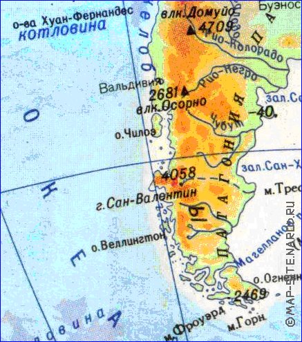 Physique carte de Amerique du Sud