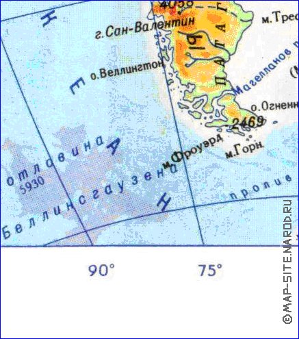 Physique carte de Amerique du Sud