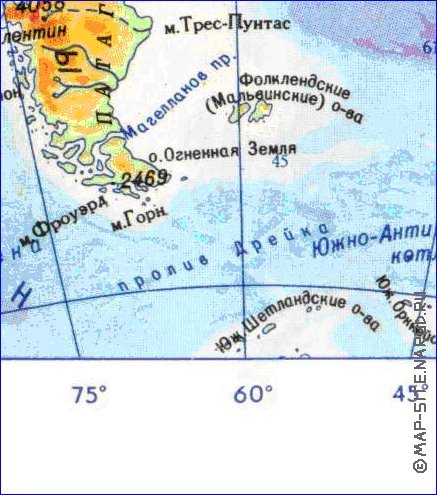 Physique carte de Amerique du Sud