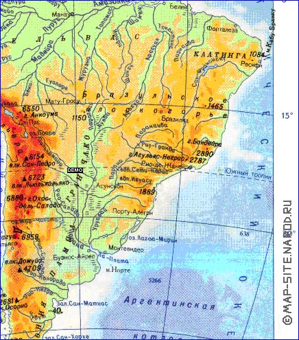 Physique carte de Amerique du Sud