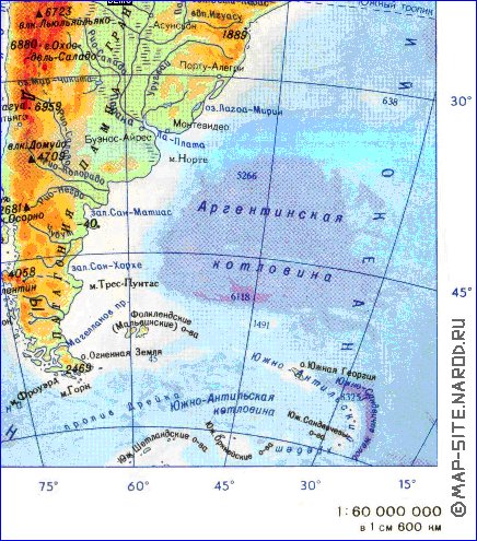 Physique carte de Amerique du Sud