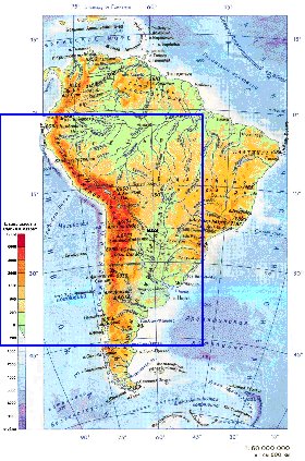 Physique carte de Amerique du Sud