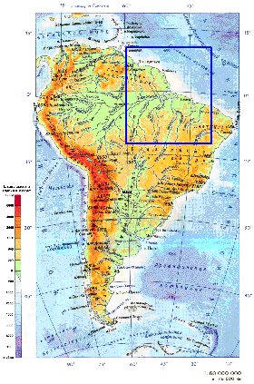 Physique carte de Amerique du Sud