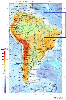 Physique carte de Amerique du Sud