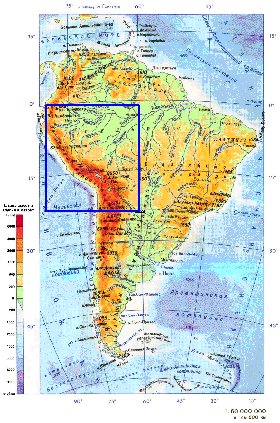 Physique carte de Amerique du Sud