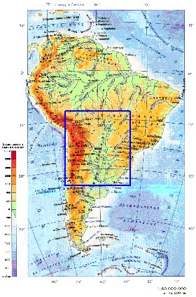 Physique carte de Amerique du Sud