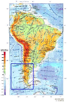 Physique carte de Amerique du Sud