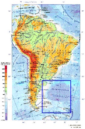 Physique carte de Amerique du Sud