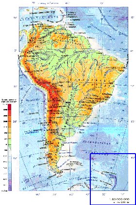 Physique carte de Amerique du Sud