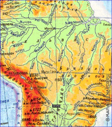 Physique carte de Amerique du Sud