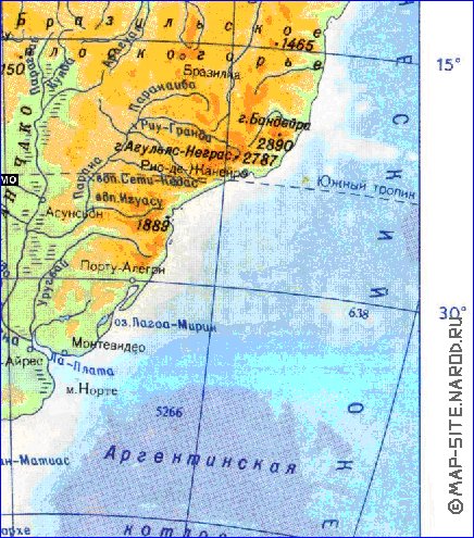 Physique carte de Amerique du Sud