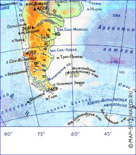 Physique carte de Amerique du Sud