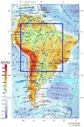 Physique carte de Amerique du Sud