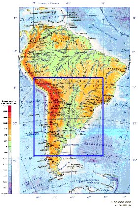 Physique carte de Amerique du Sud