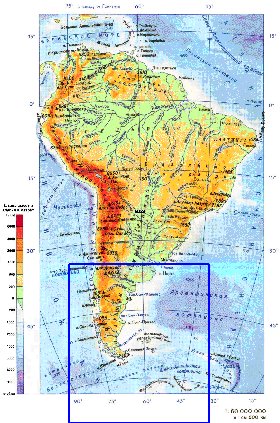 Physique carte de Amerique du Sud