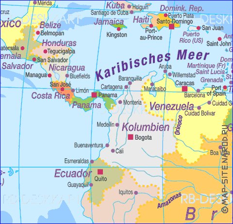 Politico mapa de America do Sul em alemao