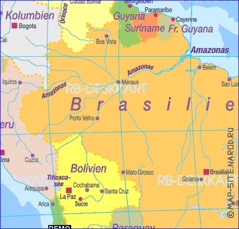 Politico mapa de America do Sul em alemao