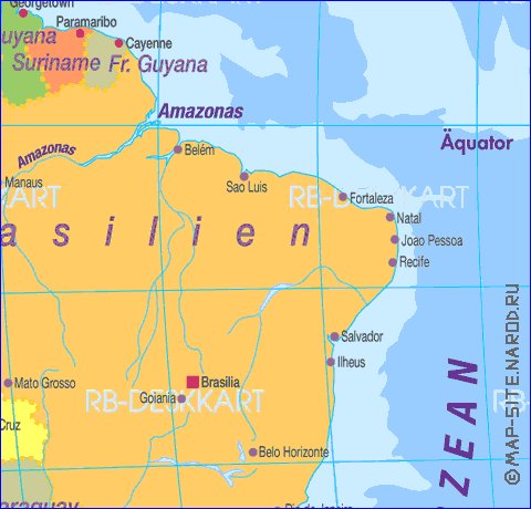 Politico mapa de America do Sul em alemao