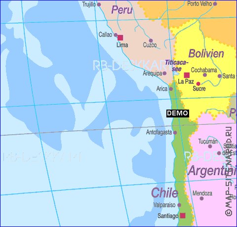 Politico mapa de America do Sul em alemao