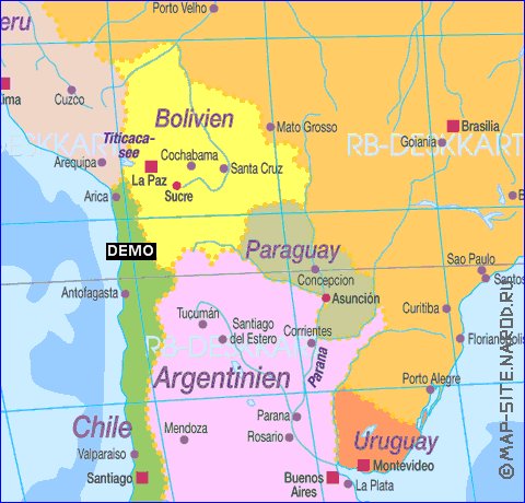 Politico mapa de America do Sul em alemao