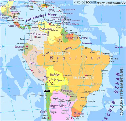 Politico mapa de America do Sul em alemao