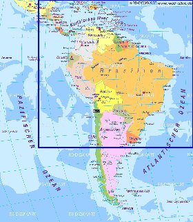 Politico mapa de America do Sul em alemao