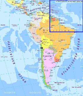 Politico mapa de America do Sul em alemao