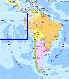 Politico mapa de America do Sul em alemao