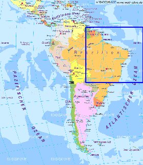 Politico mapa de America do Sul em alemao