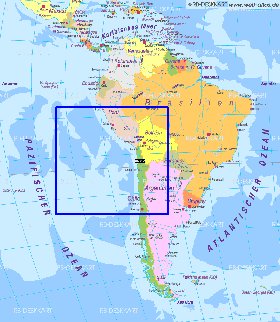 Politico mapa de America do Sul em alemao