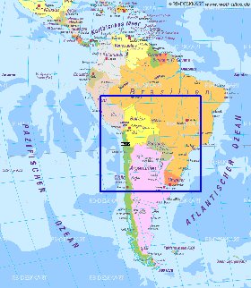 Politico mapa de America do Sul em alemao