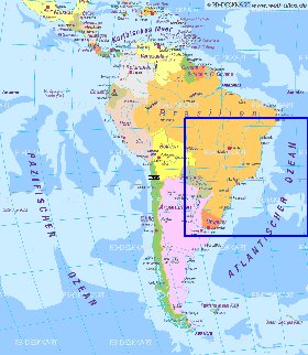 Politico mapa de America do Sul em alemao