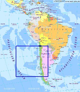 Politico mapa de America do Sul em alemao