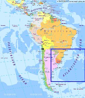 Politique carte de Amerique du Sud en allemand