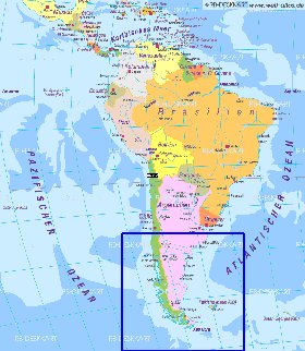 Politique carte de Amerique du Sud en allemand