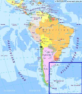 Politique carte de Amerique du Sud en allemand