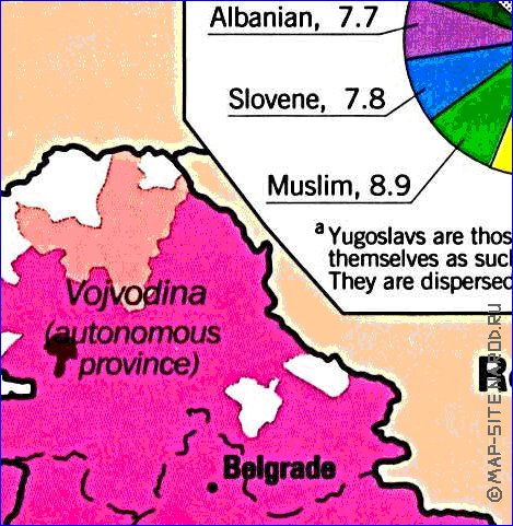 Administrativa mapa de Jugoslavia em ingles