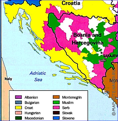 Administratives carte de Yougoslavie en anglais