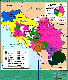 Administrativa mapa de Jugoslavia em ingles