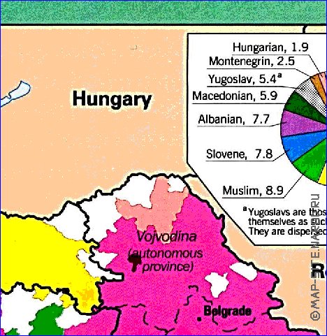 Administrativa mapa de Jugoslavia em ingles