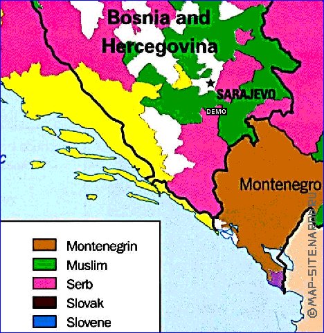 Administrativa mapa de Jugoslavia em ingles