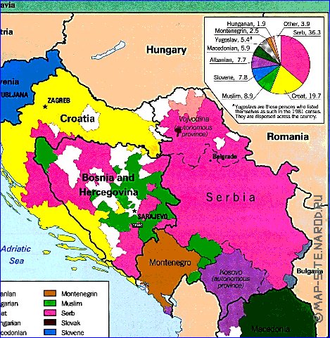 Administrativa mapa de Jugoslavia em ingles