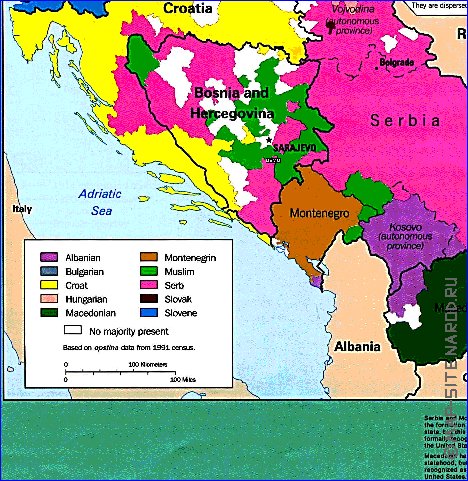 Administratives carte de Yougoslavie en anglais