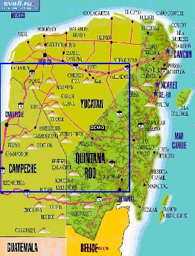 carte de Peninsule du Yucatan